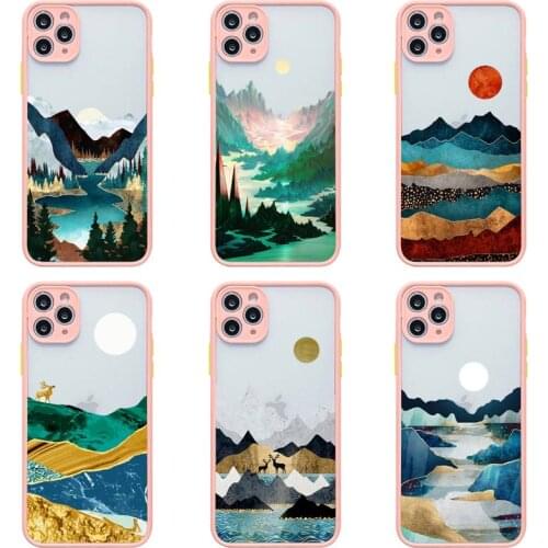 Hand painted Landscape art sunset deer Phone Case For iphone 12 11 Pro Max Mini XS 8 7 Plus X SE 2020 XR Light pink Matte Cover