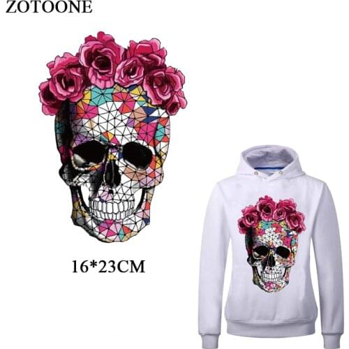 ZOTOONE Colorful Flower Skull Patch Iron On Transfers for Girl Clothing Print On T-shirt Dresses Thermal Press DIY Accessory