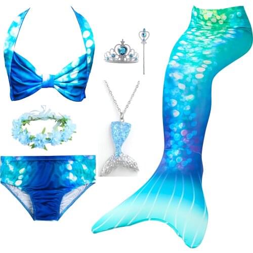 Angel Girl 2021 Girls Swimmable Mermaid Tail Princess Dress Kids Holiday Mermaid Costume Cosplay Swimsuit Birthday 5PCS Suits