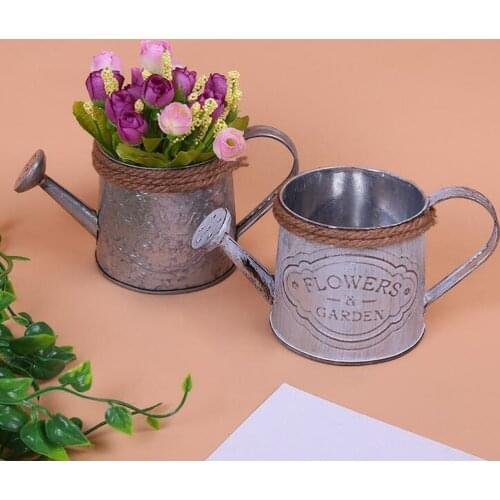 Watering Kettle Shaped Hanging Rattan Planter Bucket, Candy Color Flower Plants Pot, Home Wedding Balcony Decoration