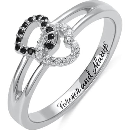 Custom Double Heart Ring Egraving Word Hollow Out Women Gift Lovers Jewelry Zircon Stone Couple Rings Romantic Round Mom Girl