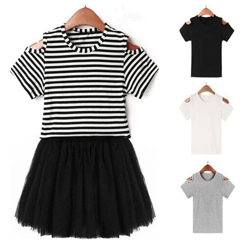 2020 Summer Baby Girls T Shirt Cotton Off Shoulder Short Sleeve Tops for Toddler Kids Fashion Children White Black T-shirt