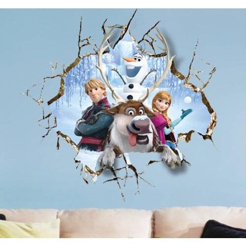 Cartoon Frozen 2 Kids Room 3D Stickers Snow Puzzle Decoration Kindergarten PVC Wall Stickers Pegatinas Autocollant Enfant Decal