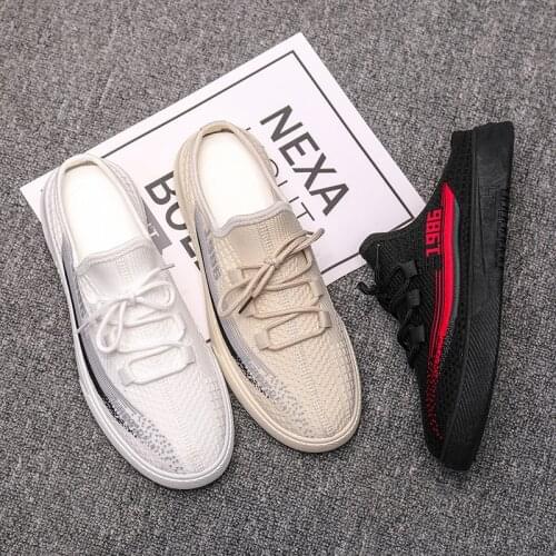 2020 New Light Mens Casual Shoes Breathable Summer Breathable Half-care Men Shoes Fashion Flat One Pedal Lazy Casual Half Drag