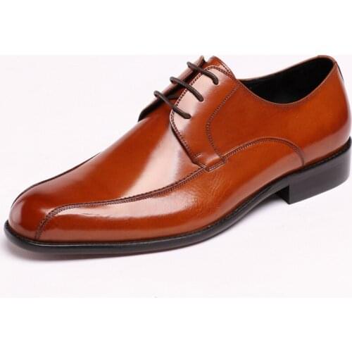Genuine leather mens business dress shoes, British small round toe lace-up gentleman wedding shoes