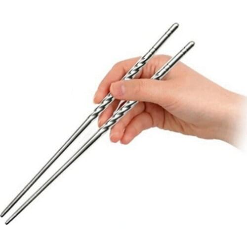 New 1 Pairs Stainless Steel Chopsticks Anti-skip Thread Style Durable