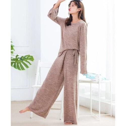 Spring Plus Size Pajamas Women Knitted Cotton Pijamas Long Sleeve Sleepwear Round Neck Loose Lounge Wear Two-piece Nightwear