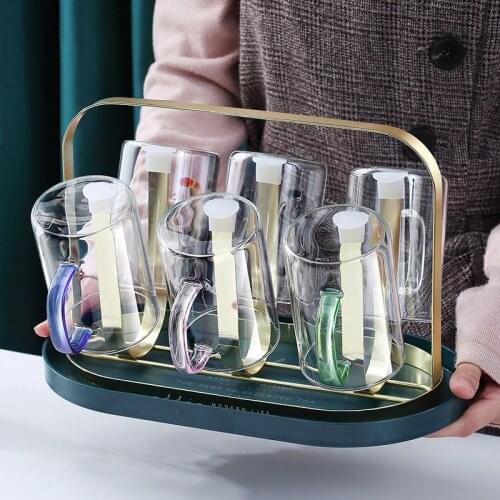 Cup Holder Water Cup Rack Glass Storage Rack With Tray Upside Down Cup Drain Rack Living Room Decoration Storage Basket