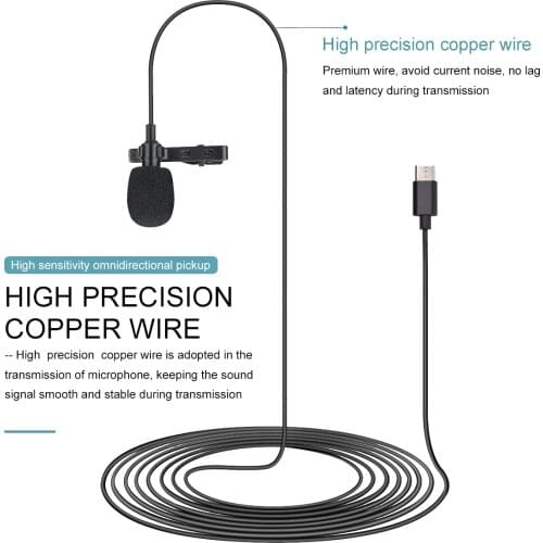 Ammoon K05 Professional Lavalier Microphone Omnidirectional Lapel Mic with Easy Clip-on Noise Reduction Recording Mic