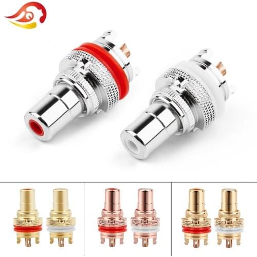 QYFANG RCA Female Socket Chassis CMC Connector Rhodium Plated Copper Jack 32mm Copper Plug Amp HiFi White Red Audio Jacks