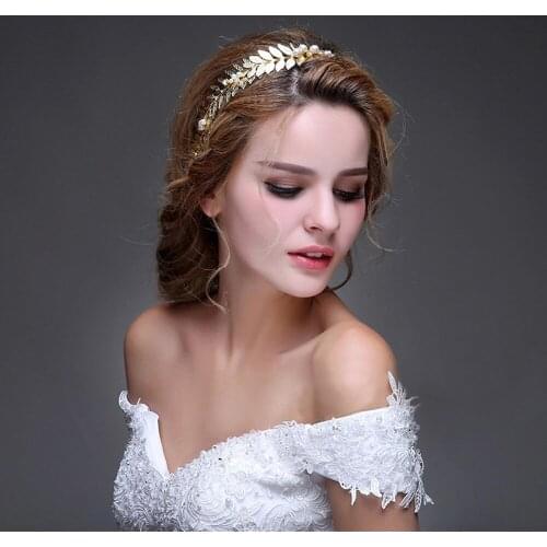 Romantic Luxury Elegant Bridal Headdress Golden Alloy Leaves Crystal Beads Hair Hoop for Wedding Perform Studio Photo Prop O612