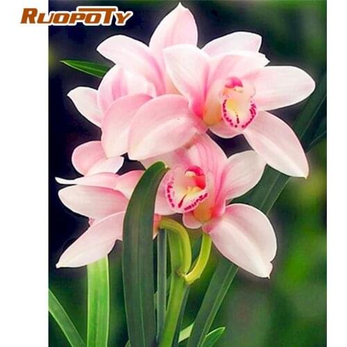 RUOPOTY Pink Flower Painting By Numbers Kits For Adults Children Diy Gift Framed On Canvas Acrylic Paint Wall Picture Home Decor