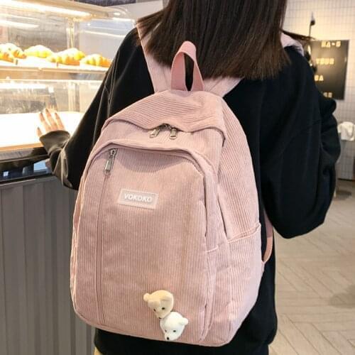 Fashion Stripe Corduroy Cute Backpack Teenage Girls Boys Harajuku Luxury Female Schoolbag Bag for Women Student Book Travel Pack