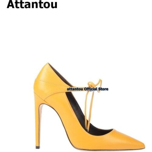 Yellow Blue Black Leather Lace Up Ankle Wrap Pointed Toe Womens Shoes Pumps High Heels Designer Stiletto Heeled Shoes Size 45