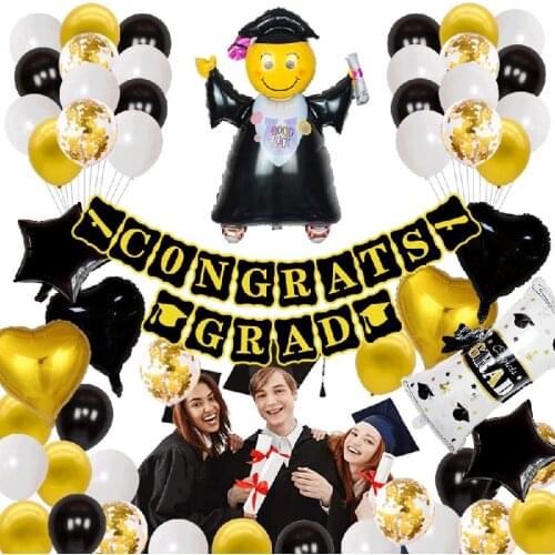 Graduation Decorations Background 57 pcs Congrats Grad Banner Confetti Balloons Balloons Cartoons Aluminium Foil Party Supplies