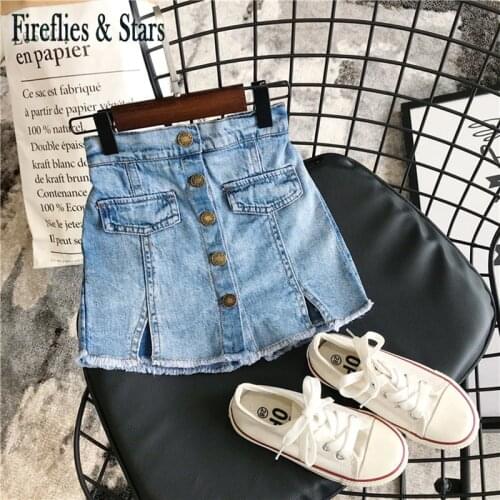 Summer girls skirt shorts baby denim shorts kids fashion bottoms children streetwear single breasted snap pocket slip 2 to 7 yrs