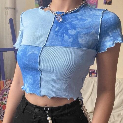 2021 Newest Arrival Women Cropped T-Shirts Ruffle Top Girls Elastic Casual Patchwork Summer Clothes Party Clubwear