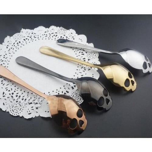 1 Pc Gothic Stainless Steel Skull Shape Coffee Spoon Kitchen Supplies Long Handle Teaspoon Drink Tableware Coffee Spoon