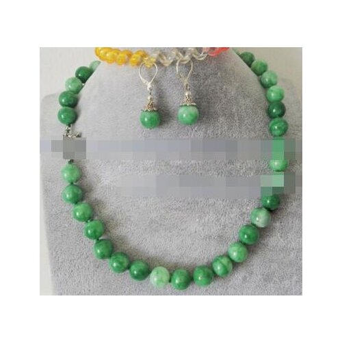10mm Natural Light Green Jade Round Gemstone Beads Necklace Earring Jewelry Set