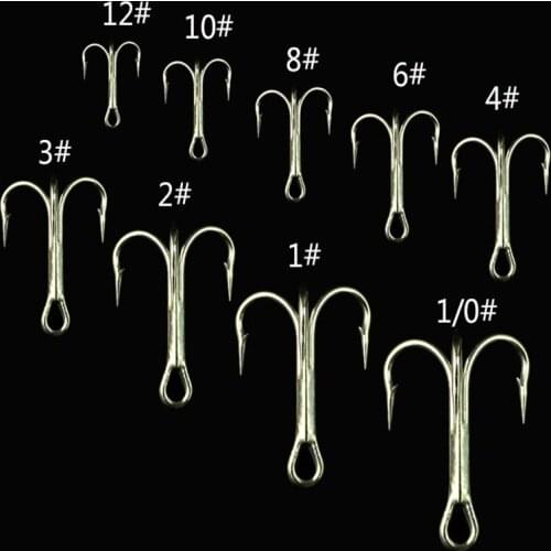 10Pcs/lot Barbed white nickel three anchor hook 4# 6# 8# 10# 12# Fishing Hook High Carbon Steel Treble Overturned Hooks