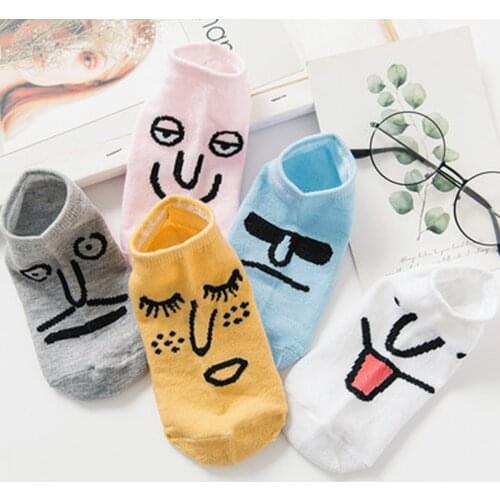 5 pairs of funny expressions short socks, cute and fresh socks, womens socks
