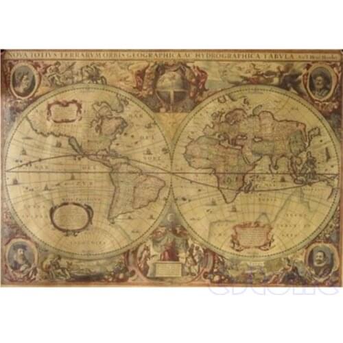 71x50cm Retro Vintage Old Globe World Map Matte Brown Paper Poster Home Decor D5QC