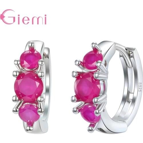 Brand 925 Sterling Silver Elegant Hoop Earrings Women Vintage Rose Red Color Cubic Zirconia Cheap Korean Statement Jewelry