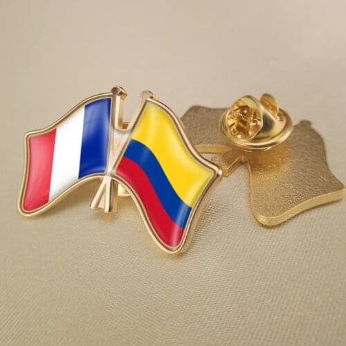 France and Colombia Crossed Double Friendship Flags Lapel Pins Brooch Badges
