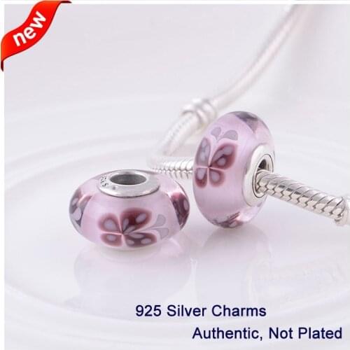 CKK 925 Sterling Silver Murano Glass Beads Pink Butterfly Kisses Charms Original Jewelry Making Birthday Gift