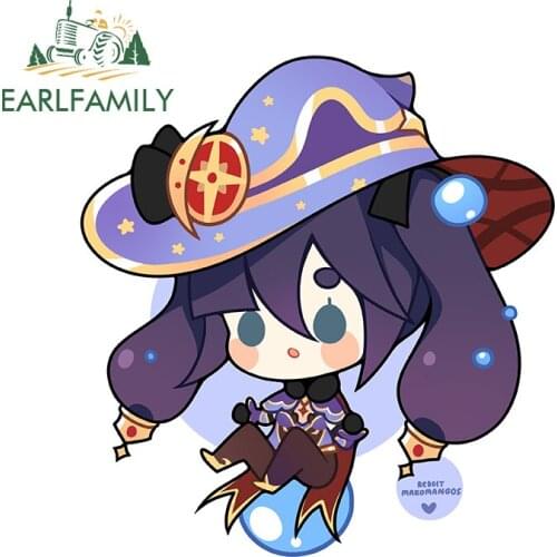 EARLFAMILY 13cm x 12.4cm For Genshin Impact Chibi Trunk Car Stickers Waterproof Decal Fashion Personality Occlusion Scratch