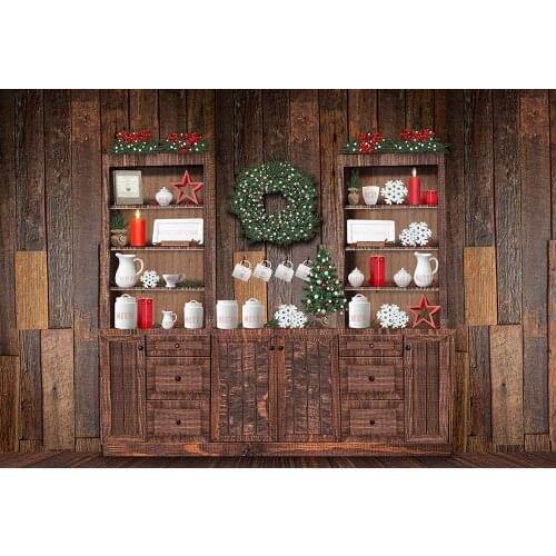 Christmas Party Backdrop Winter Wood Garland Bauble Advent Background Noel Xmas Portrait Country Christmas Kitchen Lights banner