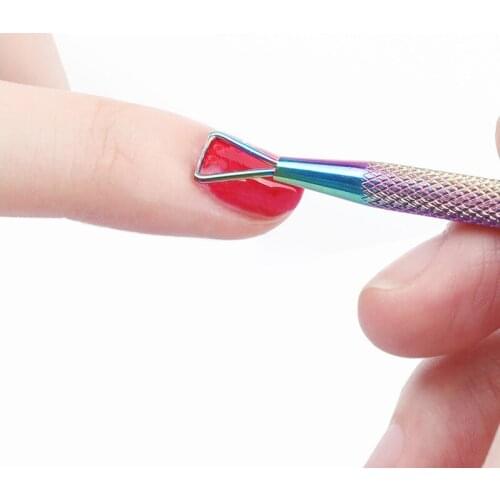 1pcs Rainbow Beauty Gold Stainless Steel Cuticle Remover Finger Dead Skin Push Nail Cuticle Pusher Manicure Nail Care Tool