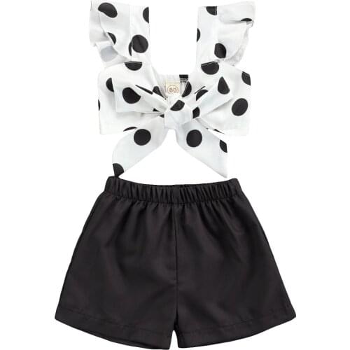 1-5Y Kids Girls Clothes Set Fashion Baby Girl Summer Polka Dots Print top+Shorts 2PCS Outfit Children Clothing Set