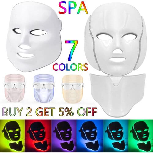 Colorful LED Light Facial Mask Neck Skin Rejuvenation Care Photon Treatment SPA Beauty Anti Wrinkle Acne Therapy Tighten Device
