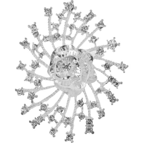 Crystal Silver Plated Flower Brooches for Women Romantic Wedding Bridesmaid Rhinestone Party Bouquet Brooch Pin BRO60