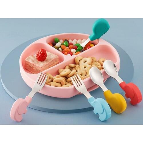New 1 Set Kids Spoon Safe Food Grade Stainless Steel Toddler Dinnerware Fork for Baby Utensils Infant Children Tableware