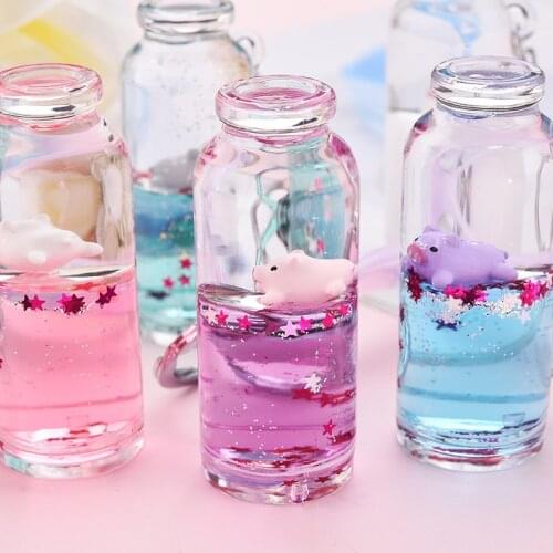 Macarons Keyring Floating Pig Sequin Keychain Move Quicksand Key Chain Liquid Couples Women Men Boyfriend Gift Backpack Key Fob