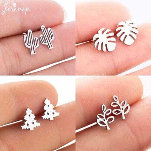 Jisensp New Arrival Stainless Steel Earrings Ethnic Bohemian Leaves Stud Earrings Fashion Jewelry for Women Girls Party Gift