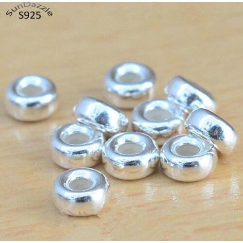 Genuine Real Pure Solid 925 Sterling Silver Beads Flat Round Loose Spacer Bead Large Hole DIY Jewelry Making Findings Components