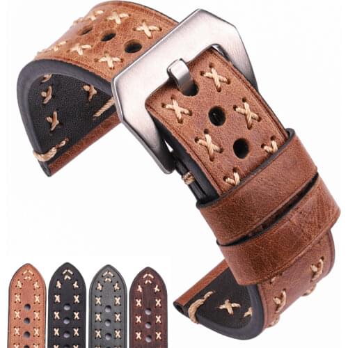 Handmade Watchbands 22 24mm Italian Leather Vintage Watch Band Strap Women Men Brown Black Green Coffee Watch Accessories