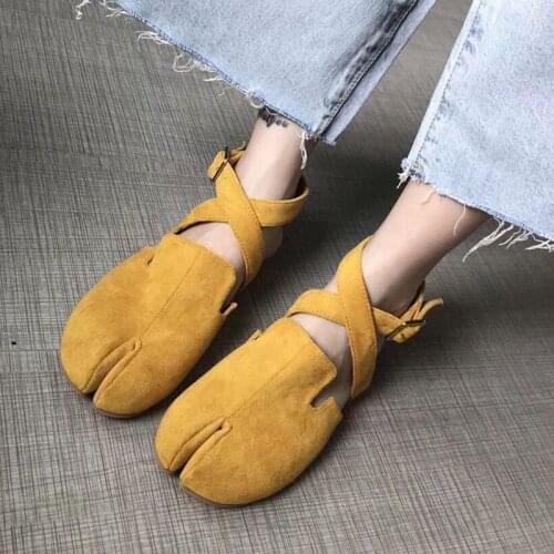 Slingback Split Toe Flats Ballerina Flock&nubuck Tabi Ninia Shoes Women Espadrilles Buckle Band Riband Flats Loafers casual shoe