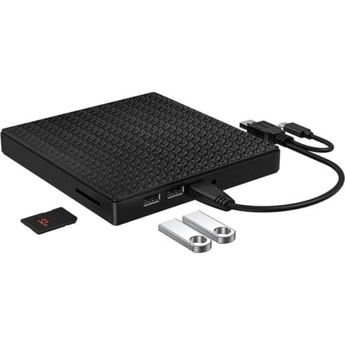 HOT-External CD DVD Drive, USB 3.0 USB-C CD DVD RW Reader Rewriter with SD TF Card Reader & USB-Stick Port