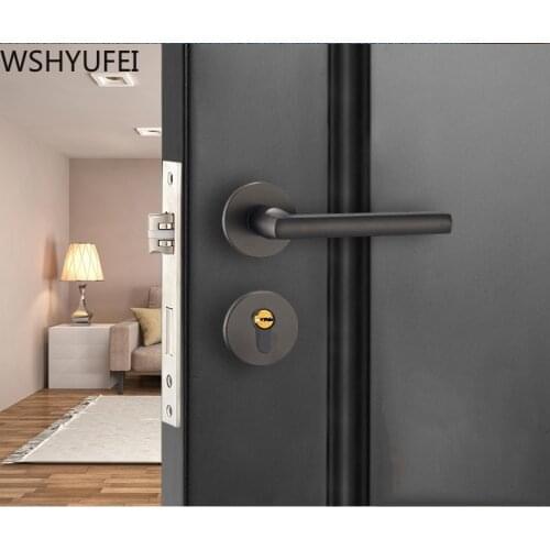 1pcs high quality black bedroom door handle home mute room door lock fine magnetic lock to the right