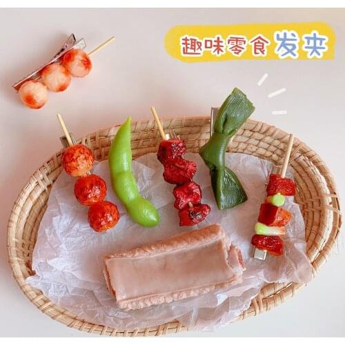 2pcs Cartoon Fashion Hair Clip 2021 New Bbq Skewers Hairpin Fun Vegetables Meat Skewers Hair Claws Tiaras Barrettes Personality