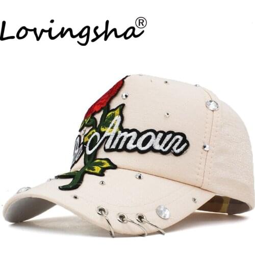 LOVINGSHA Rhinestones Women Baseball Cap Men Spring Floral Snapback Summer Cap For Girl Fitted Cap Autumn Adjustable Hat AD109