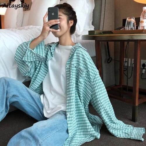 Shirts Women Plaid Sweet Harajuku Young Ulzzang Loose Simple Korean Style Spring Girls All-match Fashion Soft Leisure Preppy Ins