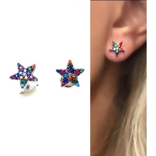 100% 925 sterling silver christmas gift multi color cz colored cubic zirconia star girl women elegant charming silver earrings