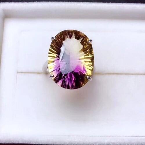Oversized gemstone Natural amethyst lady ring, 925 silver, novel craftsmanship, beautiful colors