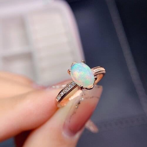 New Natural Opal Ring 925 Silver Womens Ring Elegant Luxury Style Main Stone Size 6x8mm