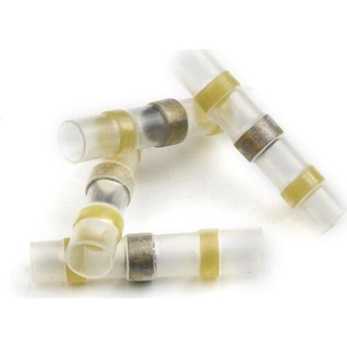 10Pcs/Set Yellow Heat Shrink Solder Sleeves Tube Waterproof Tinned Copper Electrical Wire Crimp Butt Terminals Connectors 4mm2